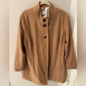 Old Navy Wool Blend Overcoat Womens XXL Camel Pockets Mock Neck 3/4 length